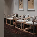Traditional Tea House Interior Design With Wooden Furniture And Tea Sets