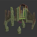 Intricate Ancient Architectural Ruin Sculpture With Carved Archway Stone Pillars And Walls