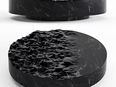 Modern Black Marble Coffee Table With Round Shape And Textured Wavy Surface 3d model