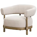 Comfortable Modern Beige Accent Chair With Rounded Armrests Upholstered Seat Wooden Frame
