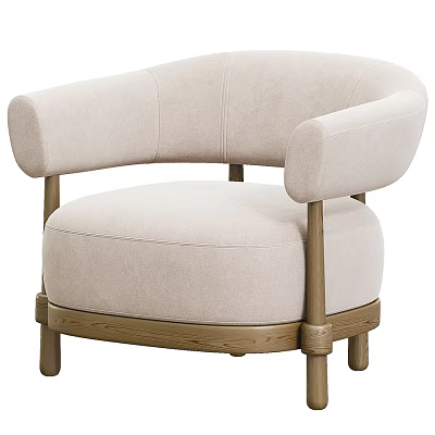 Comfortable Modern Beige Accent Chair With Rounded Armrests Upholstered Seat Wooden Frame 3d model