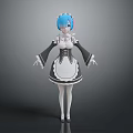 Game Anime Character With Blue Hair In Black And White Maid Outfit