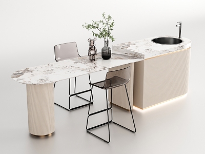 Modern Bar Chair Combination Bar Island Table 3d model