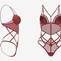Red Lace Bodysuit with Crisscross Straps and Sheer Mesh Fabric for Women Fashion