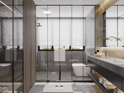 Modern Bathroom Interior With Glass Shower Enclosure And Marble Countertop 3d model