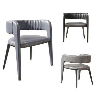 Modern Style Grey Leather Dining Chairs With Striped Backrest And Slim Legs 3d model