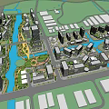 Modern Office Buildings In Urban Area With River And Green Landscape Features