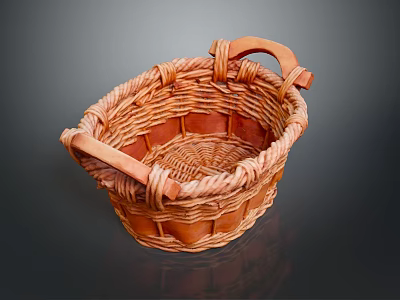 Rattan Handwoven Storage Basket With Wooden Handles For Daily Household Use 3d model