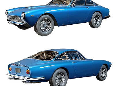 Blue Classic Retro Car Front And Rear Views 3d model