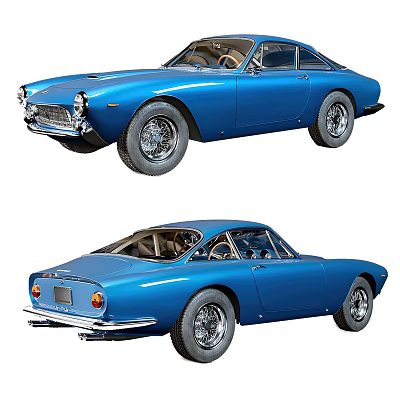 Blue Classic Retro Car Front And Rear Views 3d model