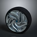 Modern Car Wheel Rim With Metallic Spokes Black Tire And Blue Center Cap