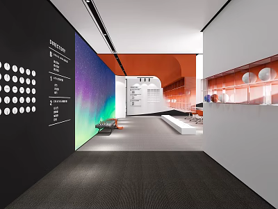 Modern Public Office Interior Design With Open Layout Colorful Wall Office Furniture And Lighting 3d model