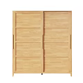 Light Wood Sliding Door Wardrobe In Minimalist Room With Wooden Floor And Wall Art