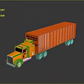 Orange Moving Truck With Long Trailer Cab And Reflective Surface On Gray Background 3d model