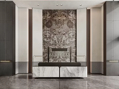 Elegant Modern Reception Desk With Marble Countertop And Decorative Wall Panel 3d model