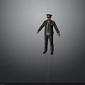 Man In Dark Uniform Jacket With Red Striped Pants And Cap Standing Pose