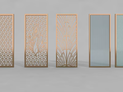 Stylish Room Dividers With Intricate Patterns Metal Frames And Glass Panels 3d model
