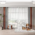 Gray and Brown Curtains With Sheer Panels In Living Room Window With Plants And Furniture