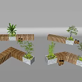 Wooden And Concrete Corner Landscape Seats With Plants Flowers And Golden Decor