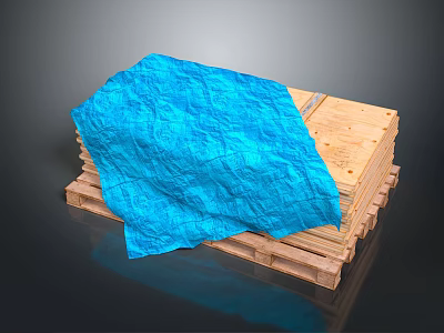 Stacked Wooden Stone Planks Covered With Blue Cloth On Dark Surface 3d model