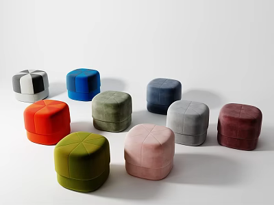 Colorful Round Velvet Sofa Stools In Various Modern Tones For Living Room 3d model