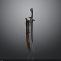 Ornate Fantasy Sword With Elaborate Hilt Decorative Red Gold Accents And Blue Blade