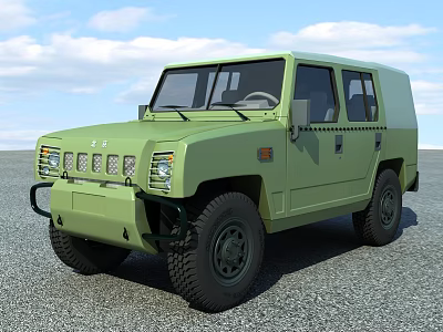 Green Military Style Off Road Vehicle Exterior With Rugged Front Grille And Large Tires 3d model
