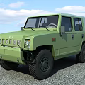 Green Military Style Off Road Vehicle Exterior With Rugged Front Grille And Large Tires