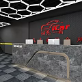 Modern Car Dealership Showroom With Displayed Cars Hexagonal Ceiling Lights And Checkered Floor
