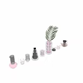 Modern Glass Tableware Set With Various Shapes Pink Black Transparent Pieces And Palm Leaf Decor