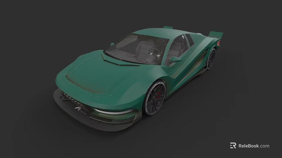 Green Modern Sports Car With Sleek Body And Sporty Rear Spoiler 3d model 
