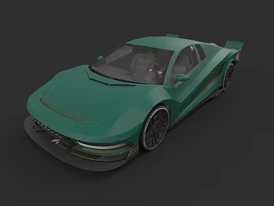 Green Modern Sports Car With Sleek Body And Sporty Rear Spoiler 3d model