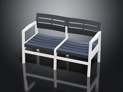 Public Bench With White Frame And Dark Blue Wooden Slat Seats Design 3d model