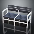Public Bench With White Frame And Dark Blue Wooden Slat Seats Design