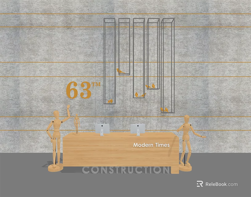 Modern Lines Reception Desk With 63m Construction Elements And Design 3d model