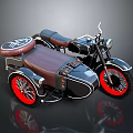 Vintage Style Sidecar Motorcycle With Red Wheels And Leather Seats