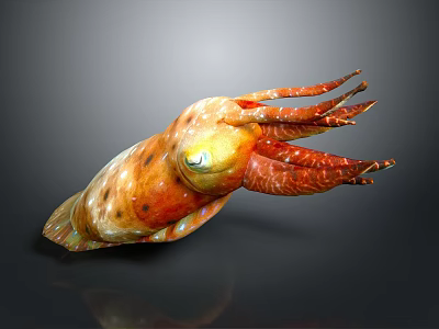 Vibrant 3D Rendered Squid With Orange Yellow Body Detailed Tentacles And Prominent Eyes 3d model