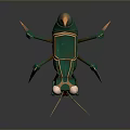 Futuristic 3D Mechanical Mantis Character With Green Body Gold Accents And Red Eyes
