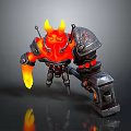 Armored Flame Demon Warrior With Red Orange Fire Body Yellow Horns And Hammer Weapon