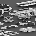Gray Industrial Mechanical Parts With Various Different Shapes And Structures 3d model