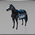 Traditional Decorated Horse With Blue Saddle Ornamental Bridle And Tassels