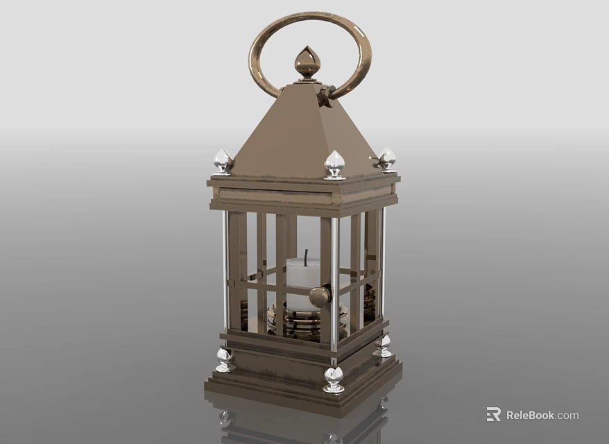 Classic Metal Candle Lantern With Glass Panels Top Ring And Decorative Base 3d model 