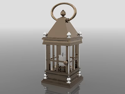 Classic Metal Candle Lantern With Glass Panels Top Ring And Decorative Base 3d model