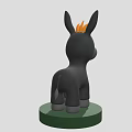 Decorative Small Gray Donkey Figurine With Orange Mane On Green Base