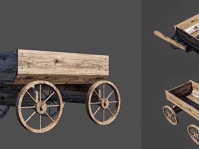 Modern Carriage Old Wooden Car Trolley Transporter model