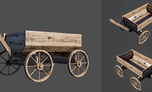 Modern Carriage Old Wooden Car Trolley Transporter 3d model