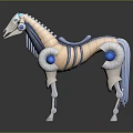 3D Rendered Egyptian Inspired Mechanical Horse With Silver Metallic Body And Blue Glowing Accents