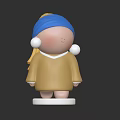 Cute Game Movie Character Blue Headscarf Yellow Hair Brown Clothes With White Pearl Earrings