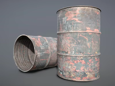 Rusted Metal Barrels With Peeling Paint Gray Black And Pink One Standing One Lying 3d model