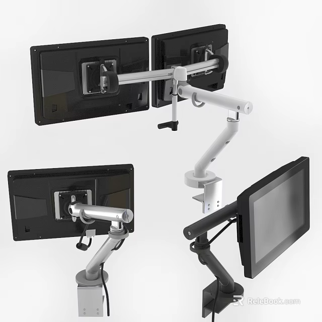 Adjustable Dual Monitor Arm Mounts in Black and White for Flexible Screen Support 3d model 